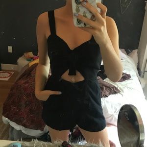Black tie front romper